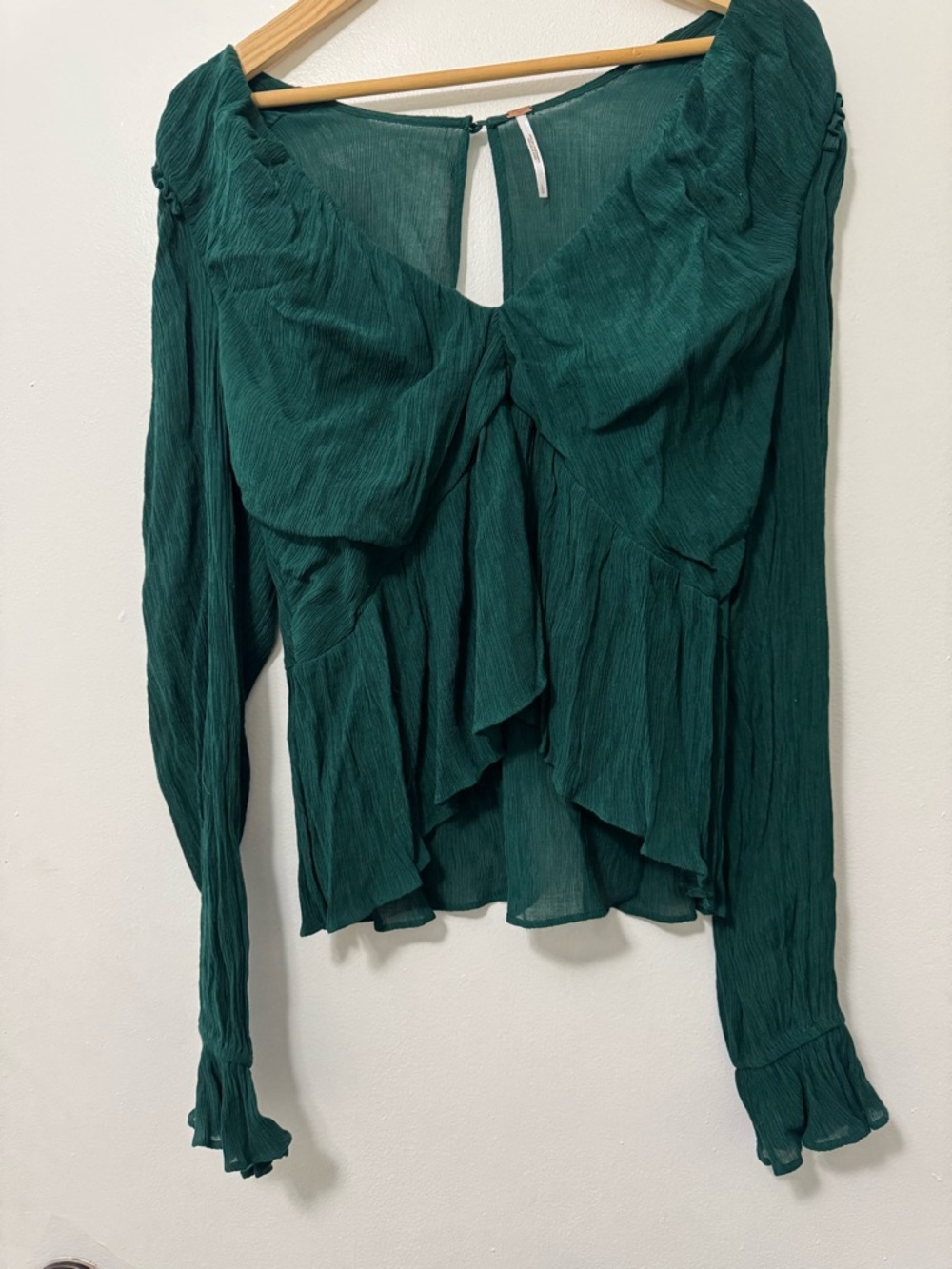Free People Emerald Green Ruffle Front Blouse